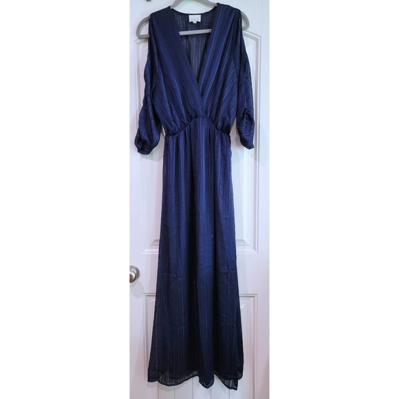 Layered With Love Maxi Dress Navy Surplice Neck Slit Sleeve Boho Pullover Sz S - Picture 2 of 8